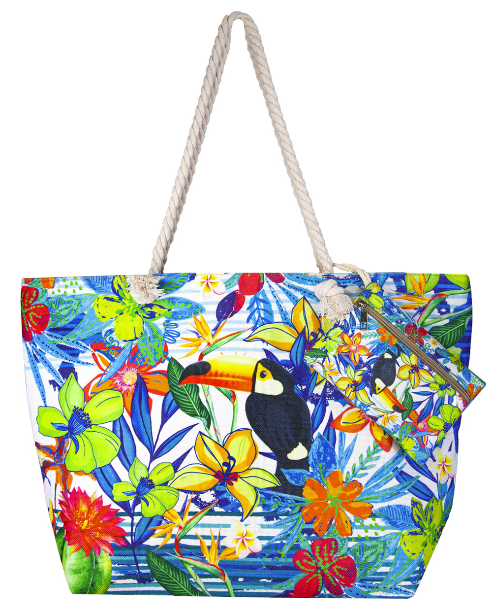 PRINTED BEACH BAG WITH TUCAN PURSE PRINTED BEACH BAG WITH TUCAN PURSE
