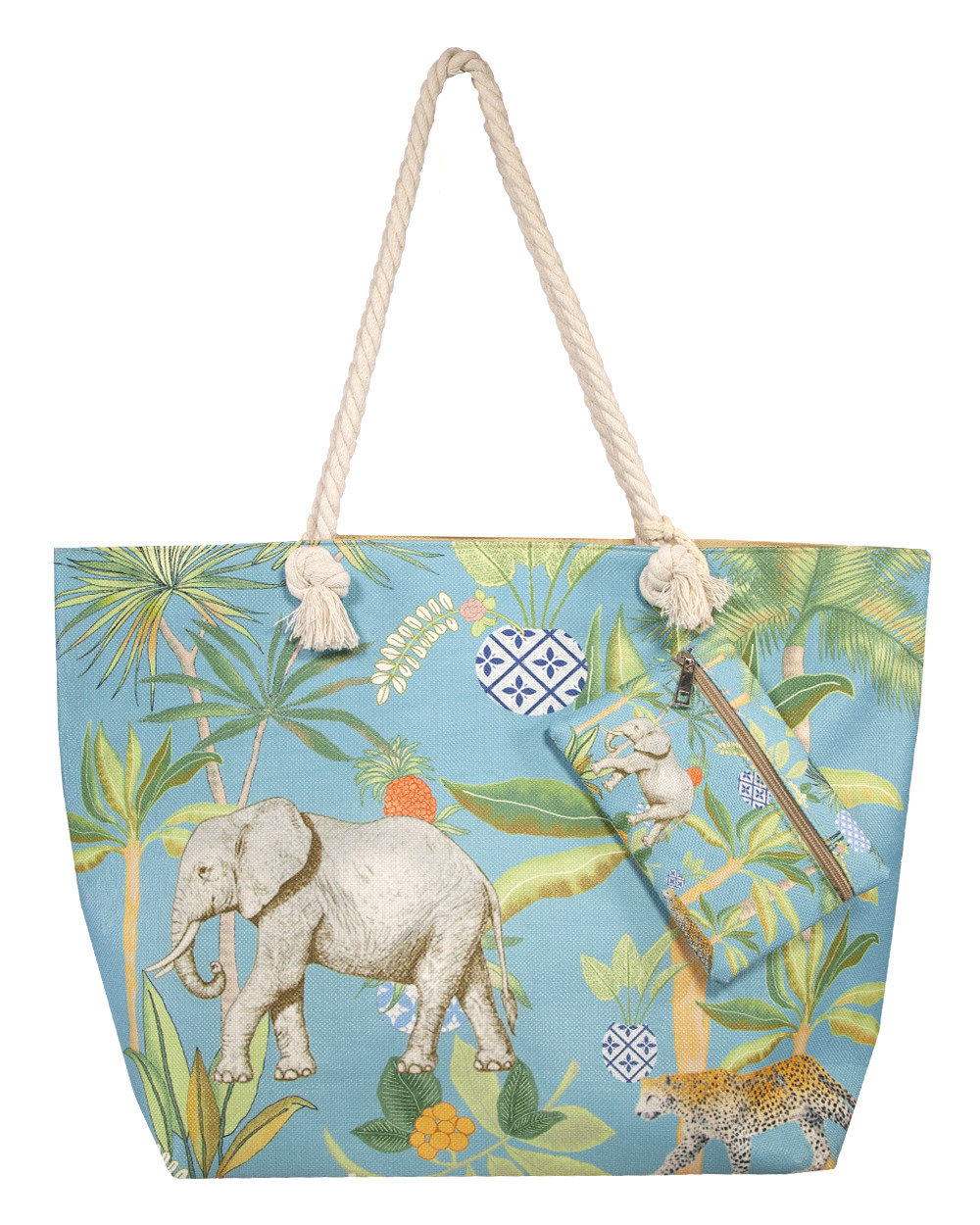 PRINTED BEACH BAG WITH VINTAGE SAFARI PURSE PRINTED BEACH BAG WITH VINTAGE SAFARI PURSE