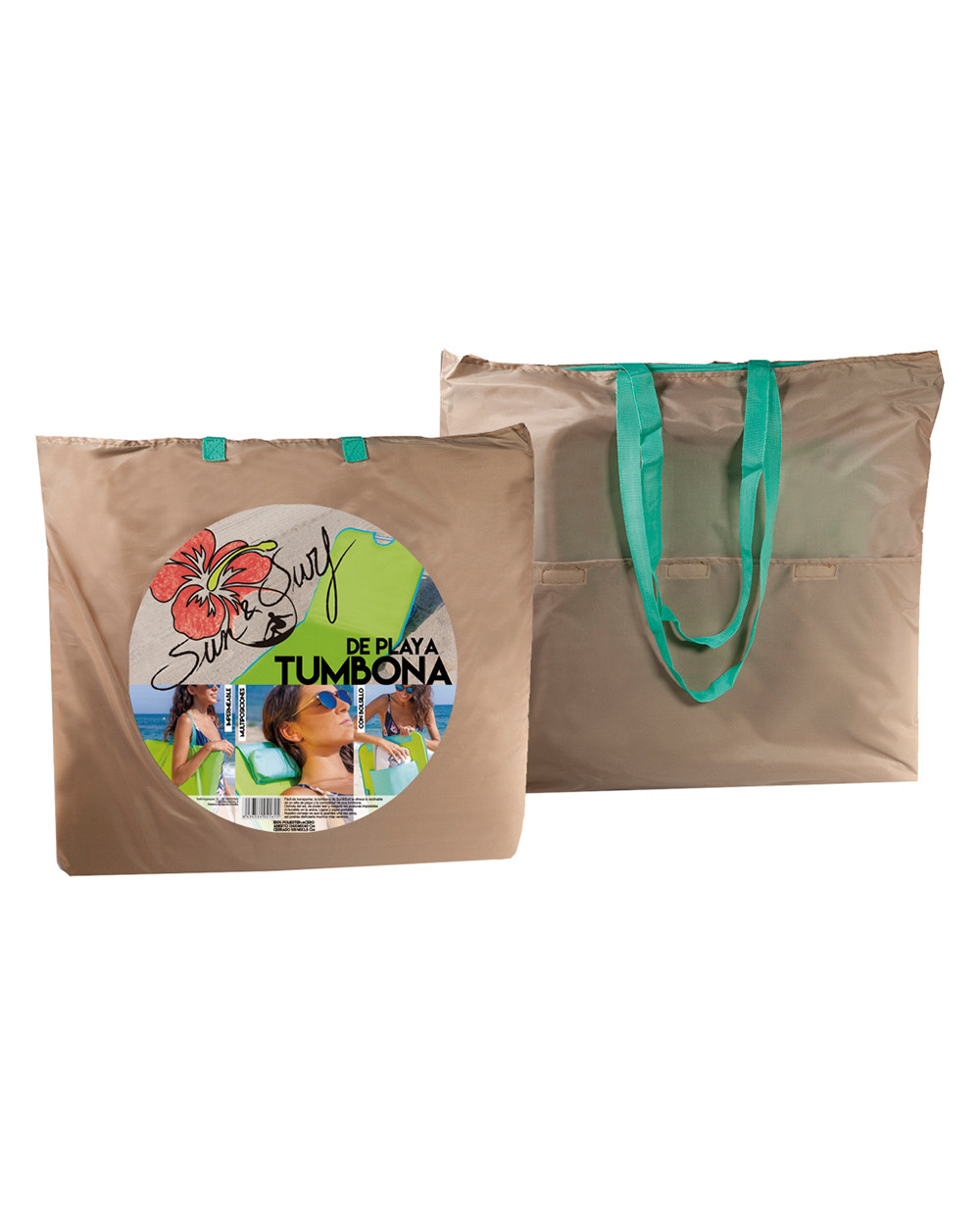 ESTERILLA DE PLAYA RECLINABLE BEIG RIBETE MENTA 134 CM