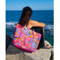 BOLSO ESTAMPADO DE PLAYA CON MONEDERO TORTUGA ROSA