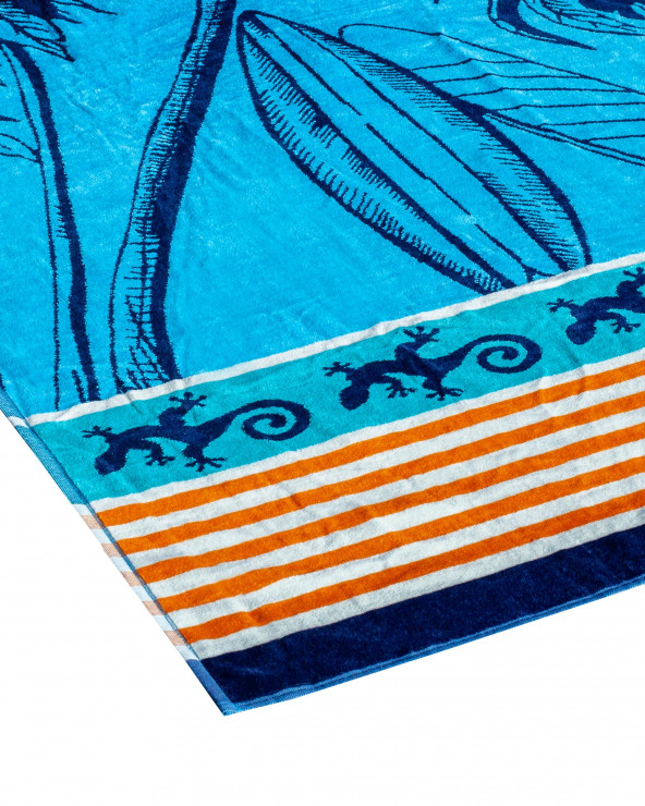 TOALLA JACQUARD PALMERA AZUL