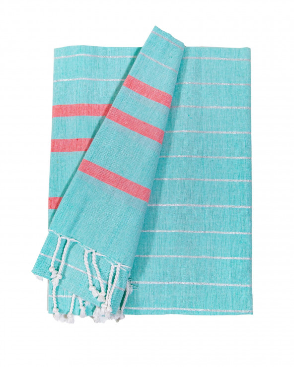 FOUTA G AIGUE-MARINE + ARGENT + CORAIL