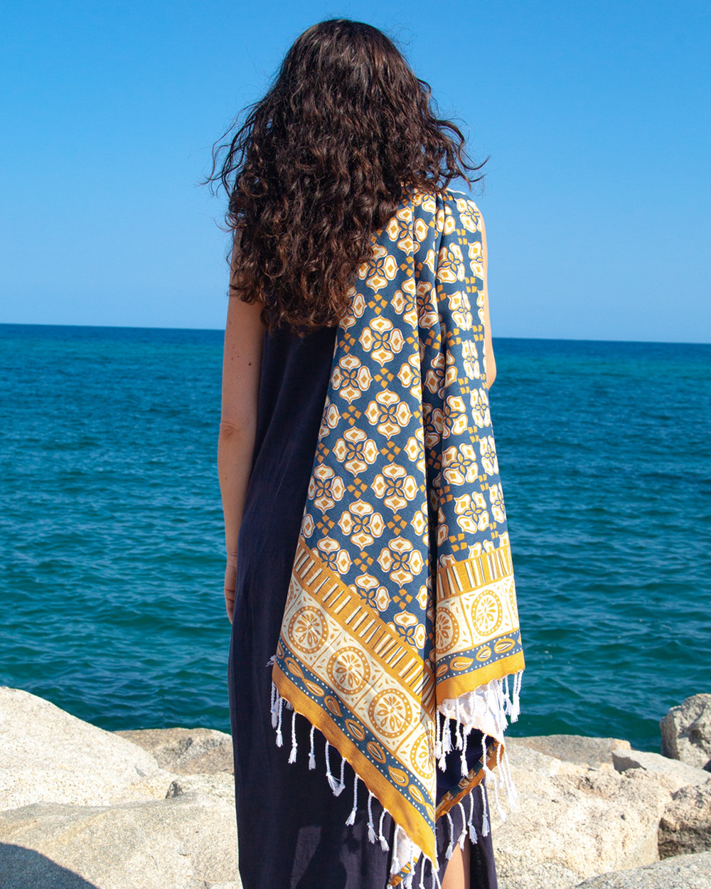 Foulard Imprimé Ouest-sud-ouest, Bleu Et Orange, Style Bohème, Multifonction, Neuf Avec étiquettes