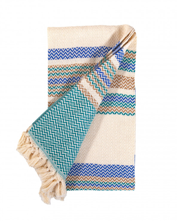 FOUTA EXTRA DOUCE ZIGZAG BLEU + VERT