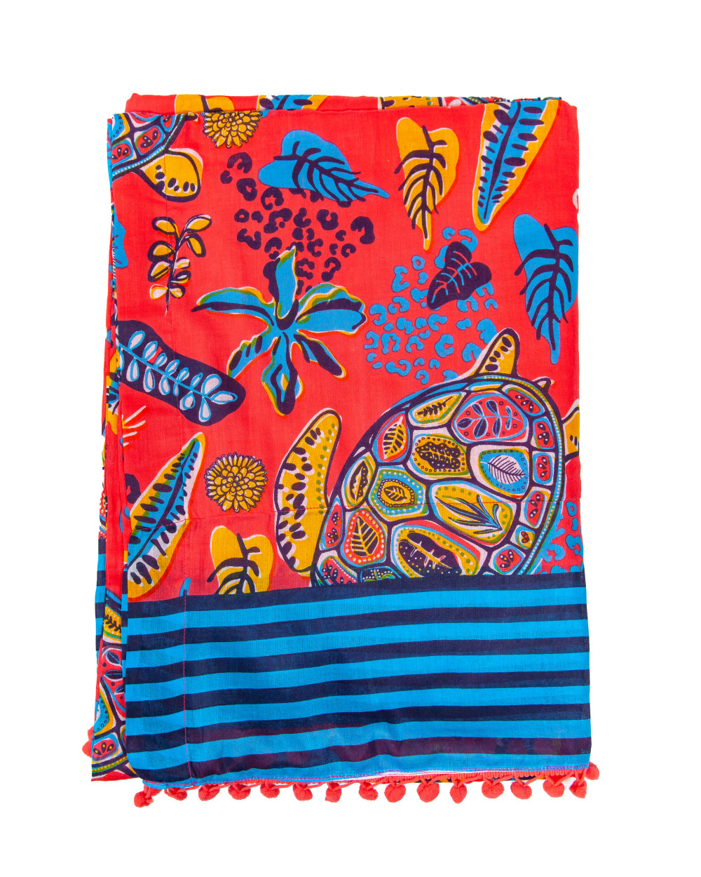 CORAL TURTLE PRINTED PAREO WITH TERRY