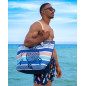 PRINTED BEACH BAG WITH BLUE STRIPED TURTLE PURSE