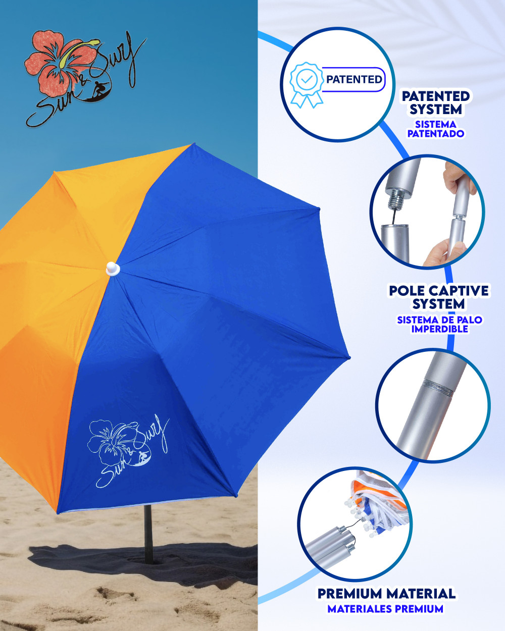 SUN & SURF - PARASOL COMPACT PROTECTION SOLAIRE UPF50+ Color Orange