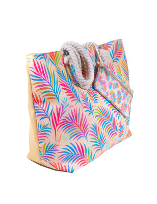 BOLSO ESTAMPADO DE PLAYA CON MONEDERO PLUMAS