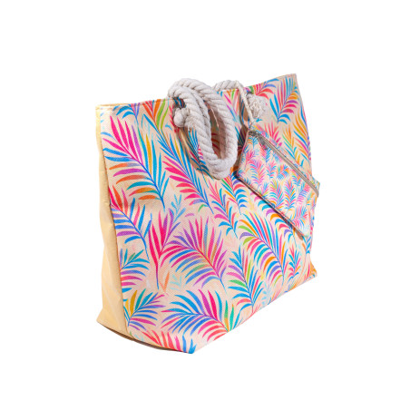 PRINTED BEACH BAG WITH PURSE FEATHER