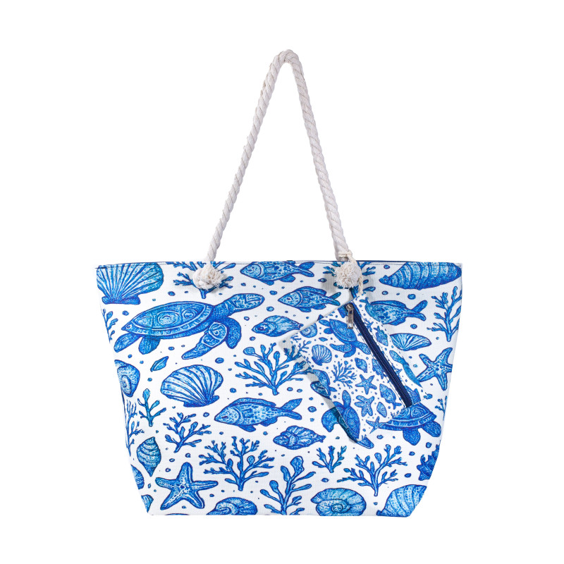 PRINTED BEACH BAG WITH TURTLE PURSE PRINTED BEACH BAG WITH TURTLE PURSE