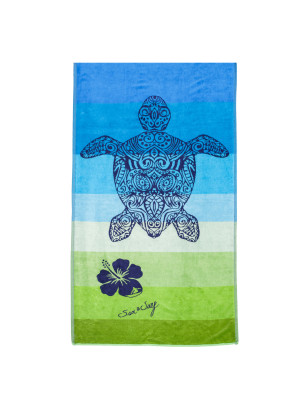 SERVIETTE DE PLAGE JACQUARD VELOURS DE COTON - DOUBLE - BLEU