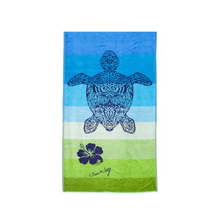 SERVIETTE DE PLAGE JACQUARD VELOURS DE COTON - DOUBLE - BLEU